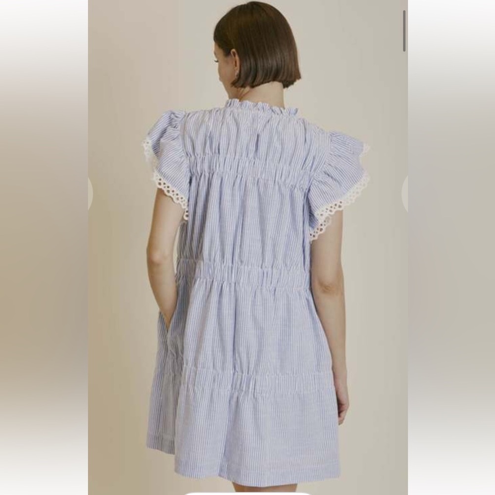 AUREUM Pink White Striped Eyelet Sleeve Tiered Dress - Picture 12 of 12